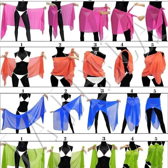 Caribbean Beach Sarong Wrap | Vibrant Blue Orange Yellow | One Size - Picture 3 of 5